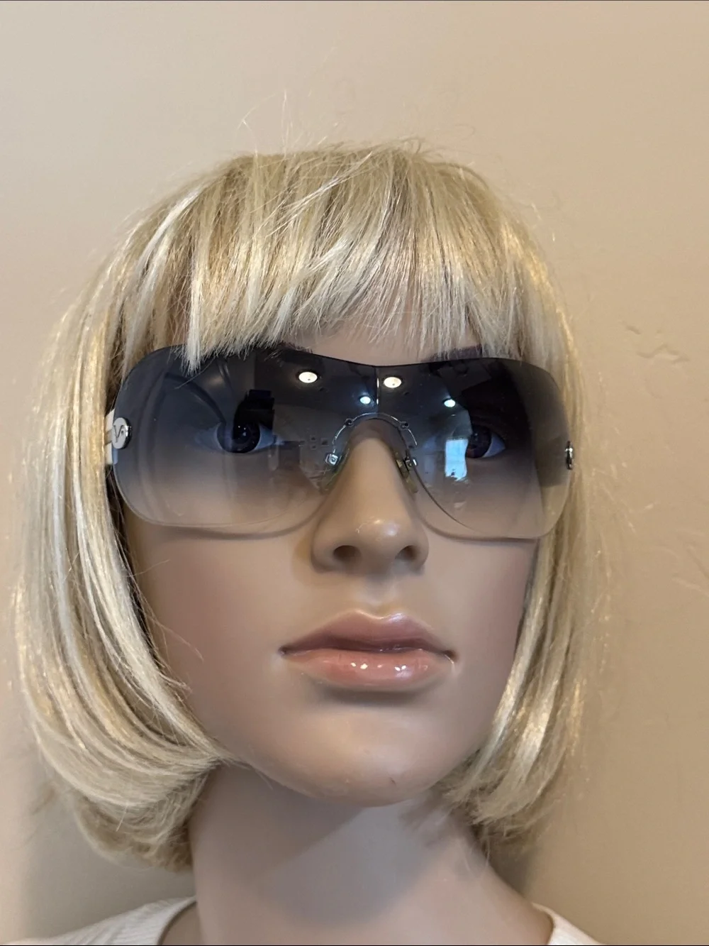 Vogue Women's White-Arm Shield Sunglasses with Gradient Blue Lens